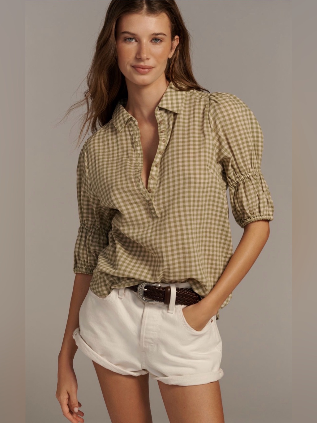 Anthropologie Pilcro Tallulah Puff Sleeve Buttondown Top (Price Firm)